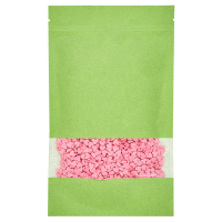 Пакет дой пак бумажный крафт зеленый с окошком 40 мм, 135 х 225 мм, дно 35 + 35