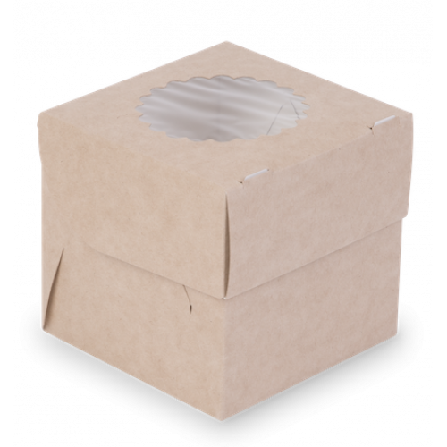 Коробка OSQ MUF на 1 капкейк с окном, 2 стороны белая-крафт, 10 х 10 х 10 см